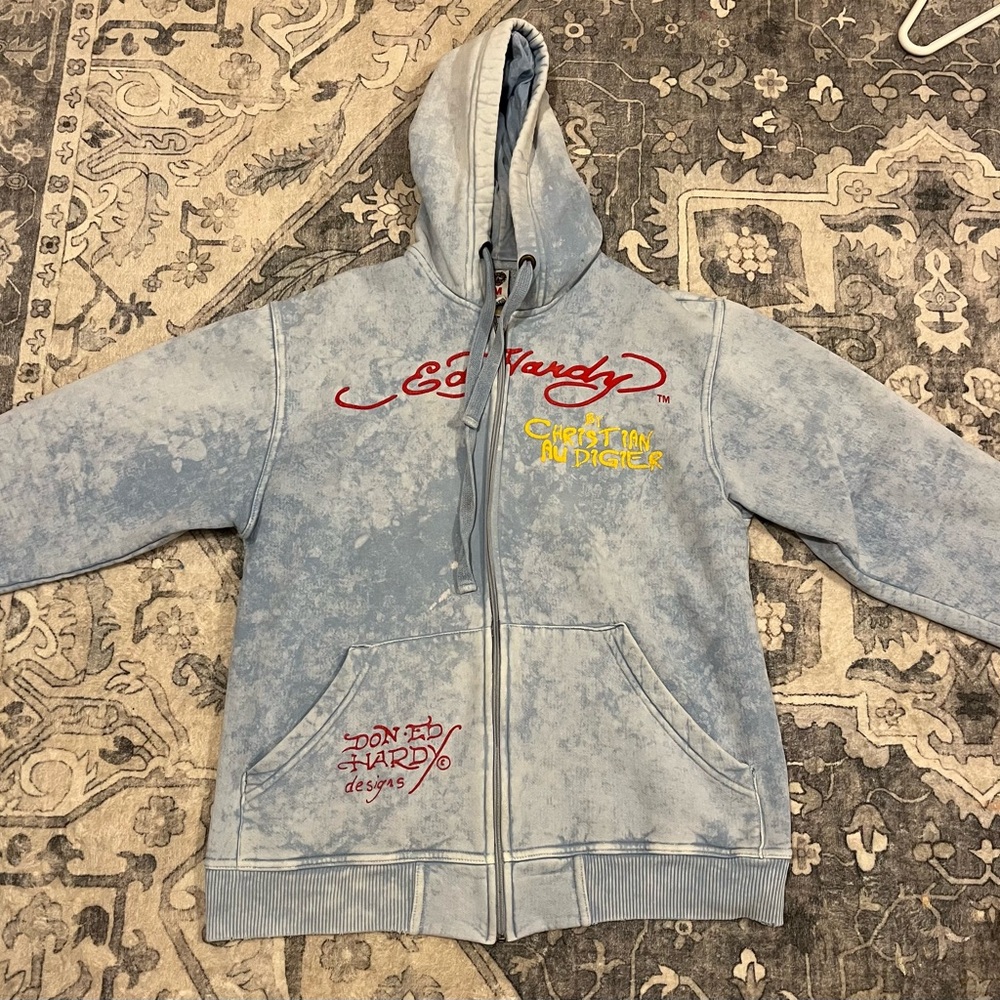 Ed Hardy light blue zip up